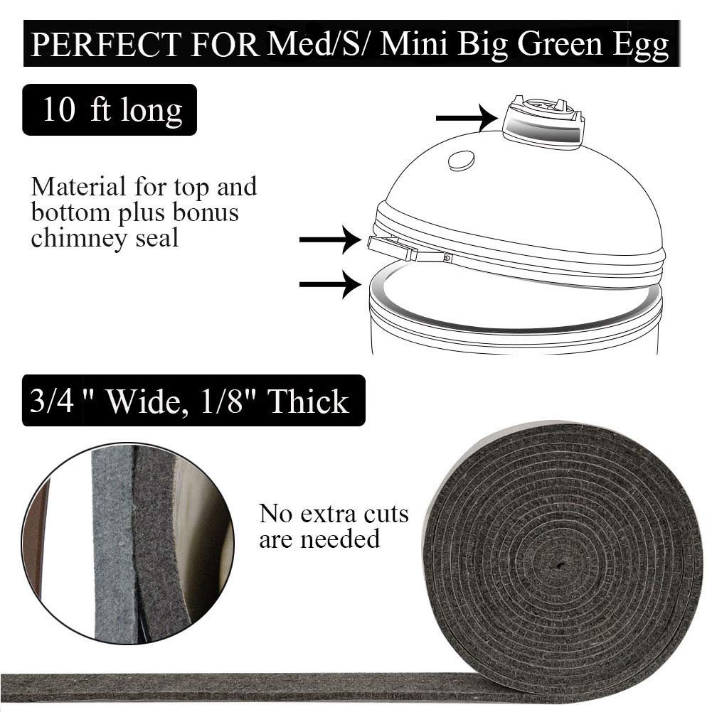 High Temp Grill Gasket Replacement Fit Medium/Small/Mini Big Green Egg Bbq Smoker Gasket Pre-Shrunk Accessories Self Stick Felt